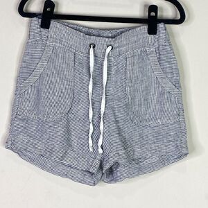 Athleta Stripe Linen Drawstring Pull On Short Women's Size 0